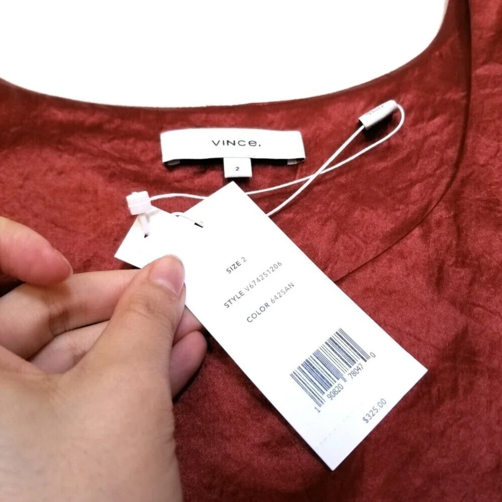 NWT Vince Minimal Quiet Luxury Slim Midi Slip Dress Sangre Red Satin 2 Cocktail - Picture 13 of 13